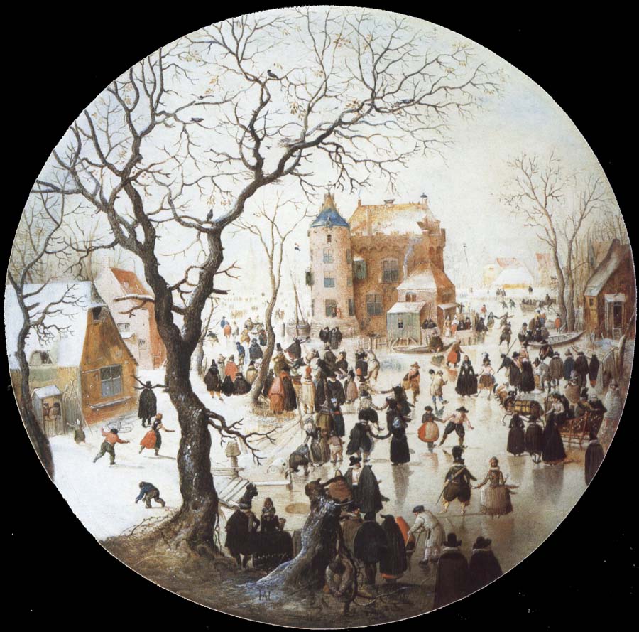 A Winter Scene with Skaters near a Castle